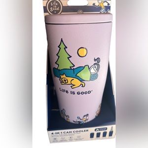 Life is Good Lavender Camping Fun Slim Skinny Can Cooler 4-in-1 Cooler